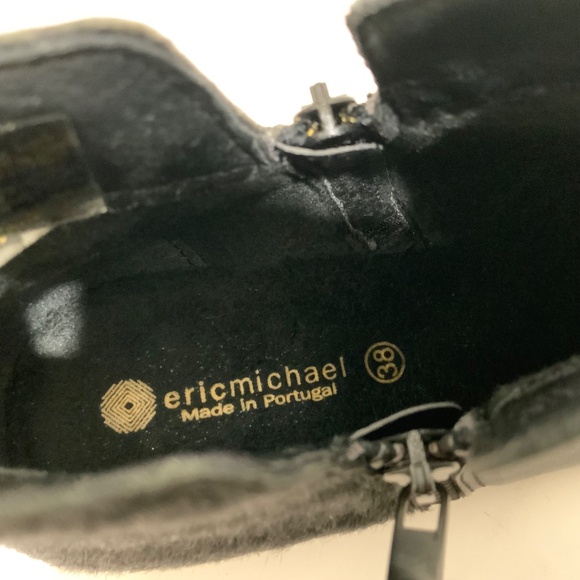 ERIC MICHEAL ISABELLA black booties leather block heel almond toe ankle boots 38 - Picture 11 of 11